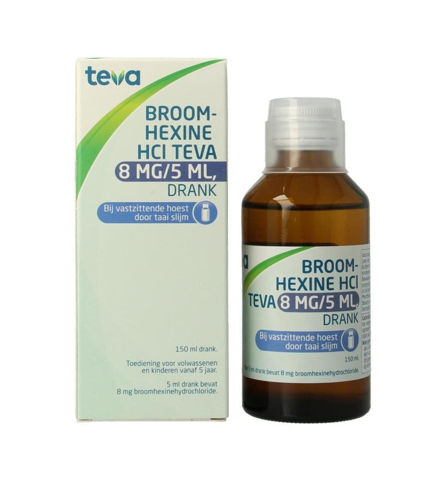 Broomhexine HCl 8 mg/5 ml TEVA, 150 ml drank