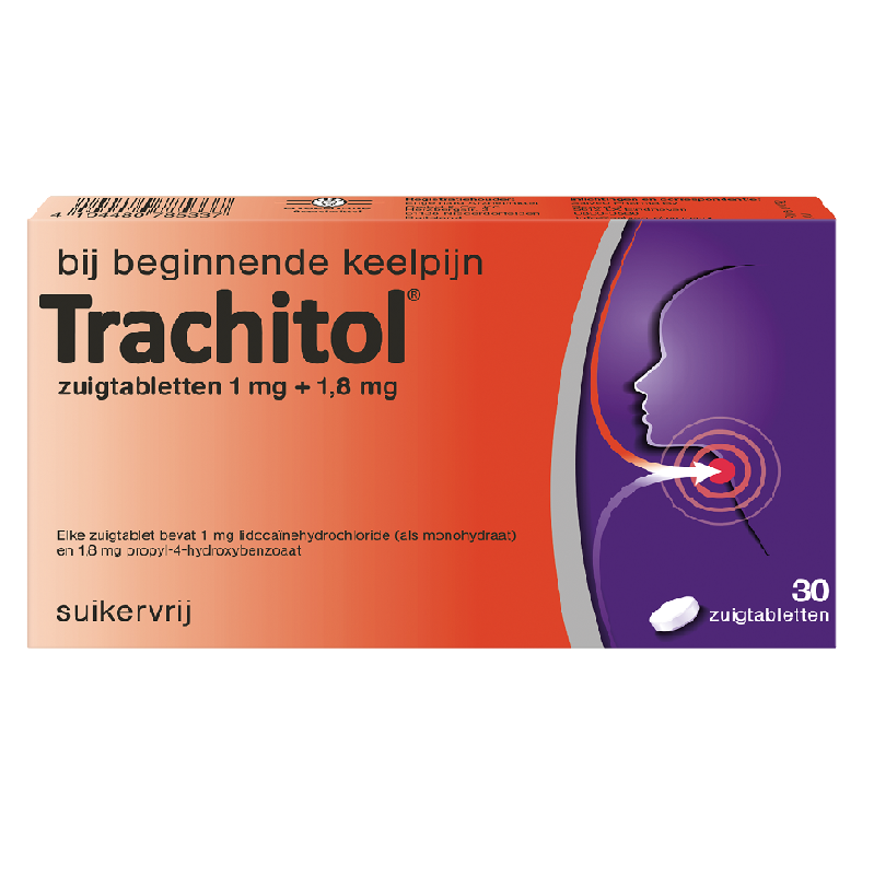 Trachitol suikervrij, 20 zuigtabletten met 1 mg lidocaïne